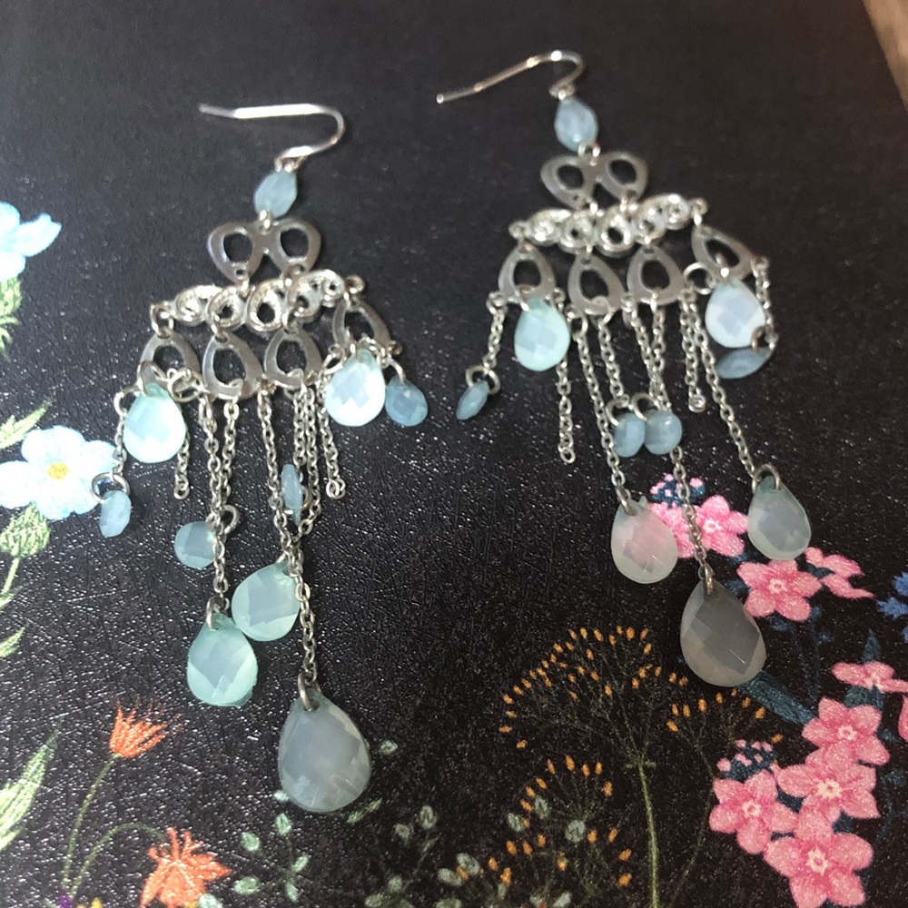 Light Blue Teardrop Chandelier Earrings - Women Jewelry
